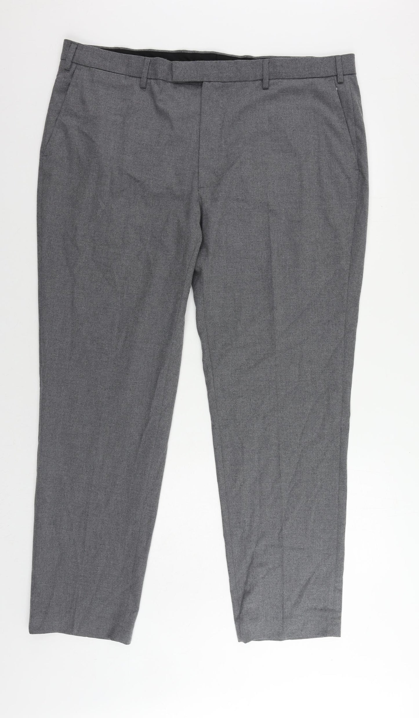 Marks and Spencer Mens Grey Polyester Chino Trousers Size 42 in L31 in Regular Zip