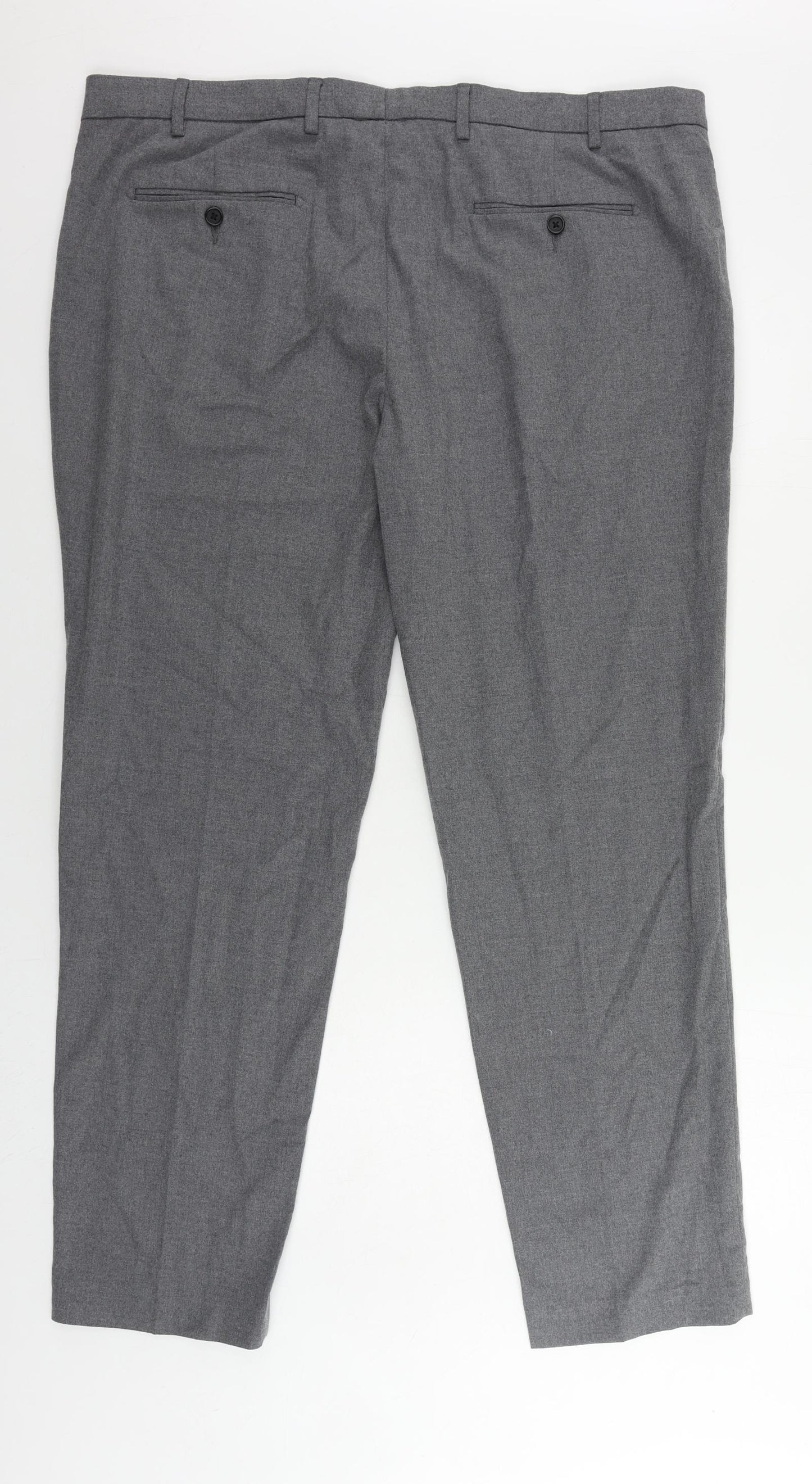Marks and Spencer Mens Grey Polyester Chino Trousers Size 42 in L31 in Regular Zip