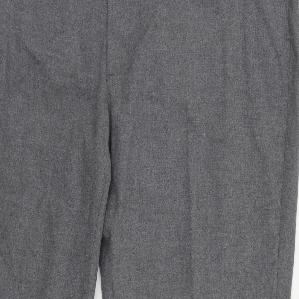 Marks and Spencer Mens Grey Polyester Chino Trousers Size 42 in L31 in Regular Zip