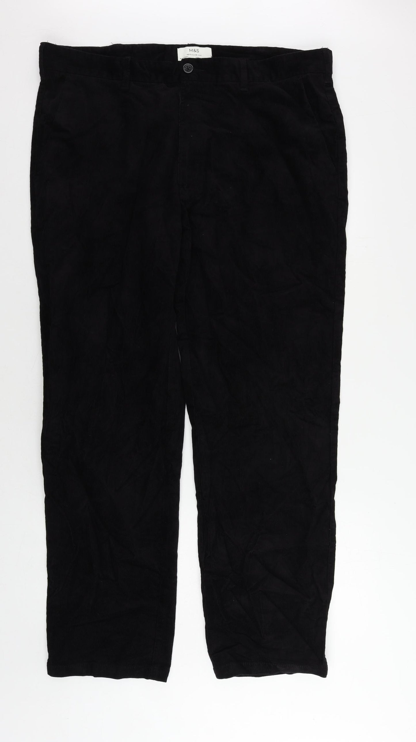 Marks and Spencer Mens Black Cotton Trousers Size 40 in L33 in Regular Zip