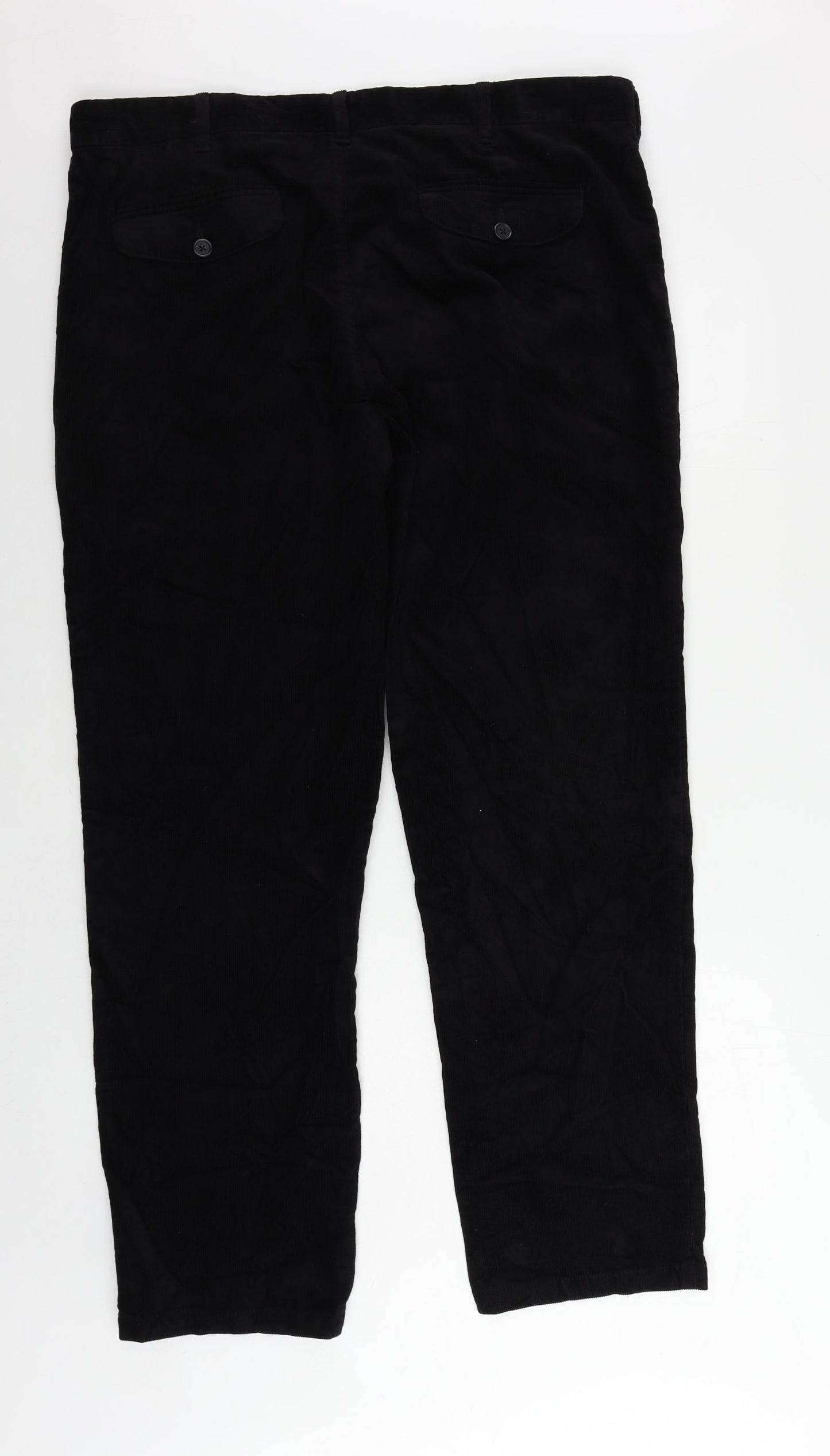 Marks and Spencer Mens Black Cotton Trousers Size 40 in L33 in Regular Zip