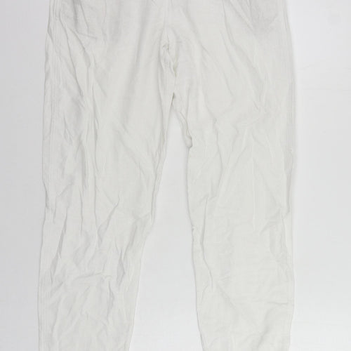Marks and Spencer Womens White Linen Trousers Size 10 L26 in Regular Drawstring