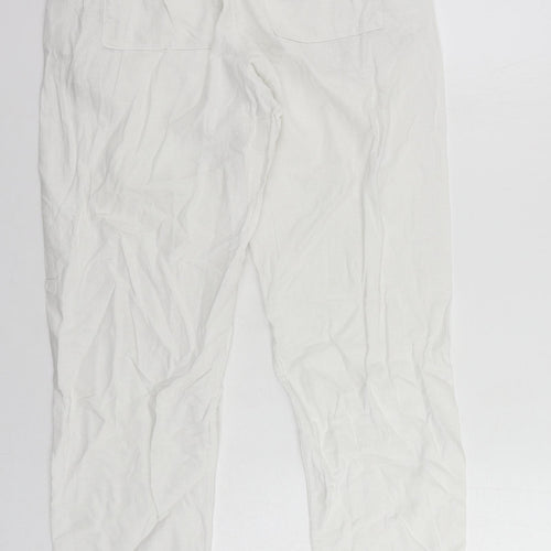 Marks and Spencer Womens White Linen Trousers Size 10 L26 in Regular Drawstring