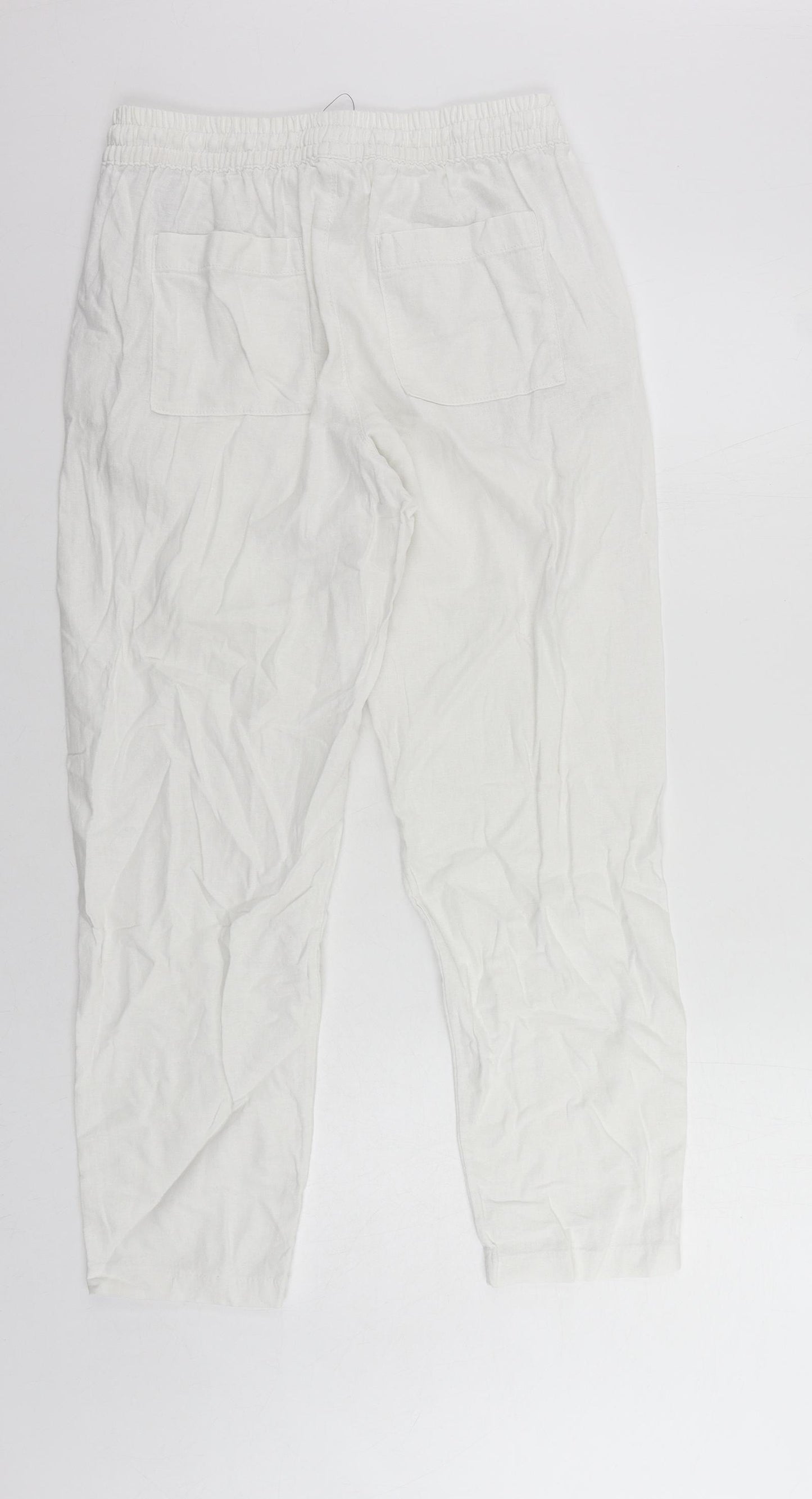 Marks and Spencer Womens White Linen Trousers Size 10 L26 in Regular Drawstring