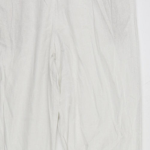 Marks and Spencer Womens White Linen Trousers Size 10 L26 in Regular Drawstring
