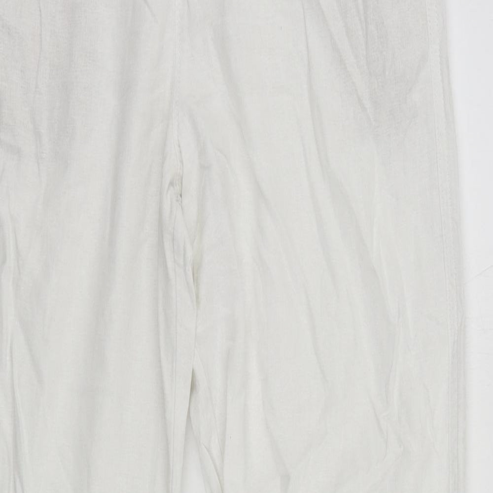 Marks and Spencer Womens White Linen Trousers Size 10 L26 in Regular Drawstring