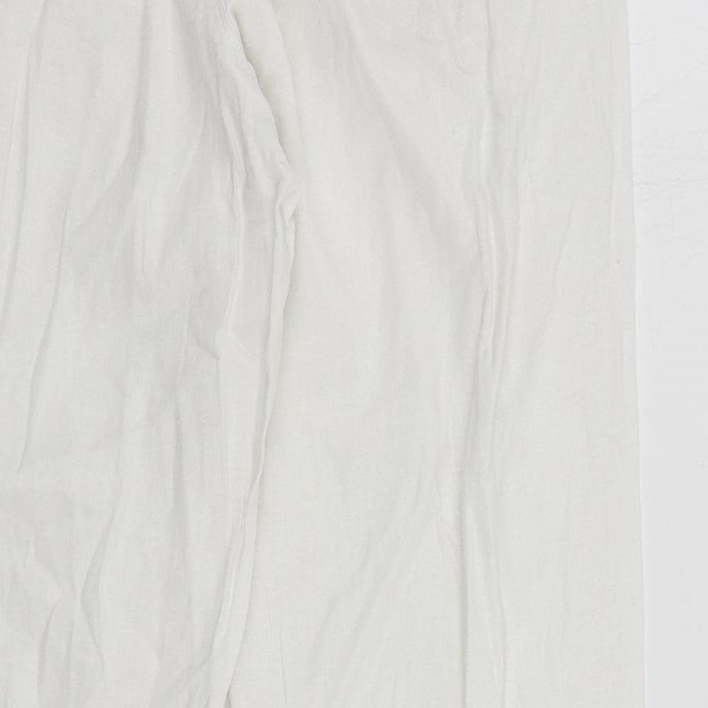 Marks and Spencer Womens White Linen Trousers Size 10 L26 in Regular Drawstring
