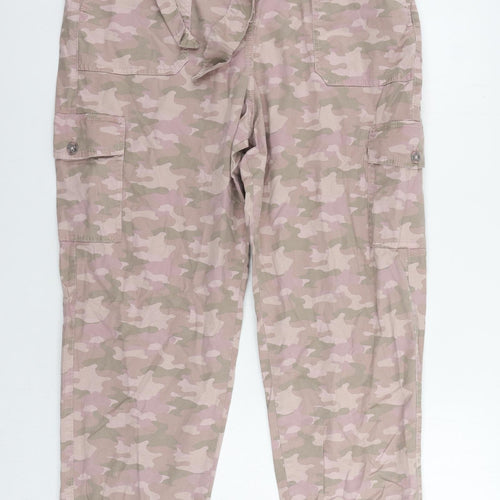 Marks and Spencer Womens Pink Camouflage Lyocell Cargo Trousers Size 18 L28 in Regular Zip - Belted