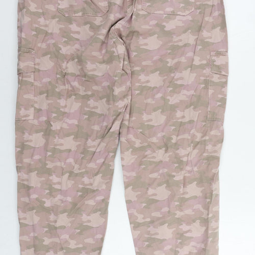 Marks and Spencer Womens Pink Camouflage Lyocell Cargo Trousers Size 18 L28 in Regular Zip - Belted
