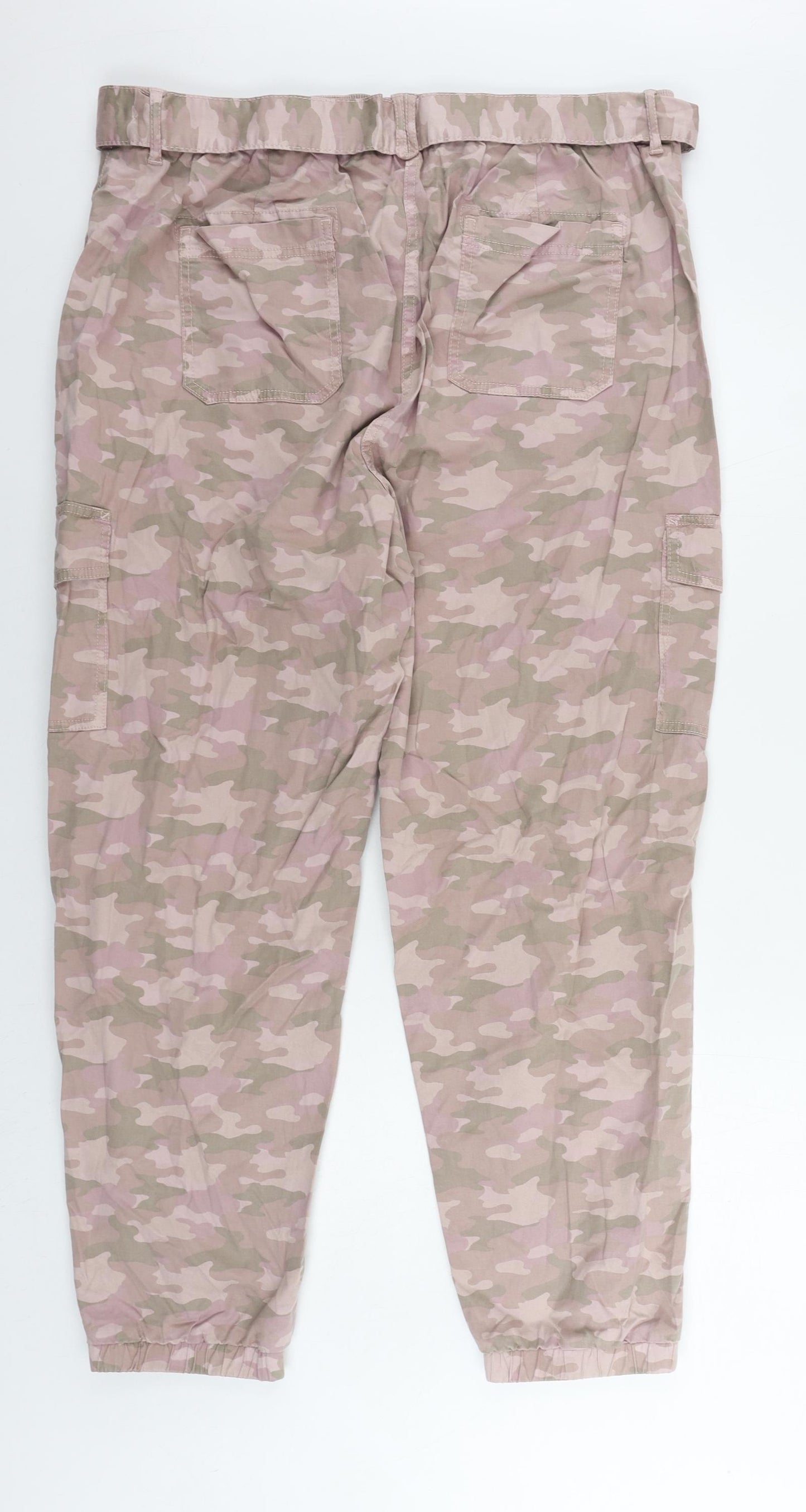 Marks and Spencer Womens Pink Camouflage Lyocell Cargo Trousers Size 18 L28 in Regular Zip - Belted