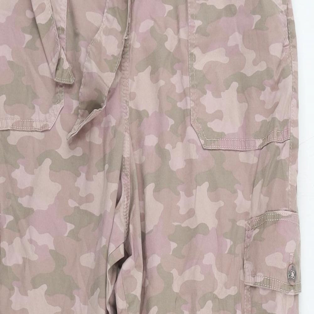Marks and Spencer Womens Pink Camouflage Lyocell Cargo Trousers Size 18 L28 in Regular Zip - Belted