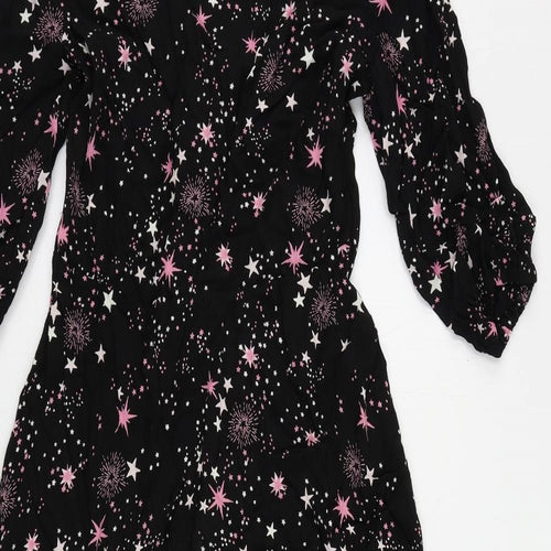 Marks and Spencer Womens Black Geometric Viscose Maxi Size 10 Round Neck Zip - Star Pattern