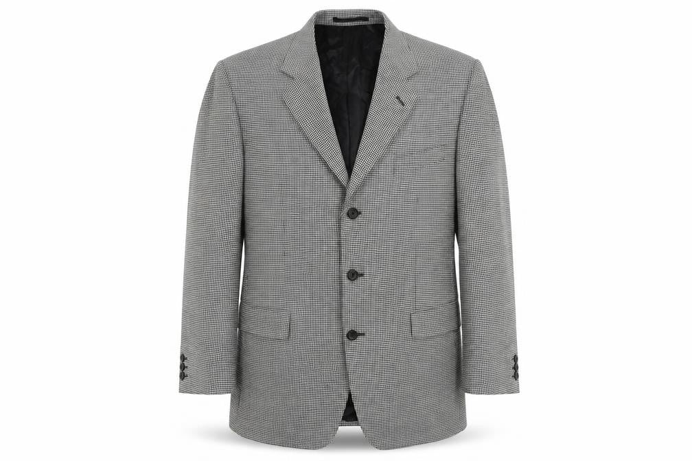 Front view of Varteks men’s black geometric viscose jacket suit jacket, size 42, regular