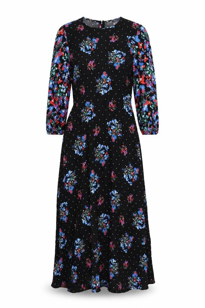 Marks and Spencer Womens Black Floral Viscose Maxi Size 8 Round Neck Zip