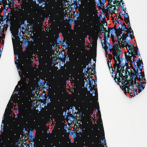 Marks and Spencer Womens Black Floral Viscose Maxi Size 8 Round Neck Zip