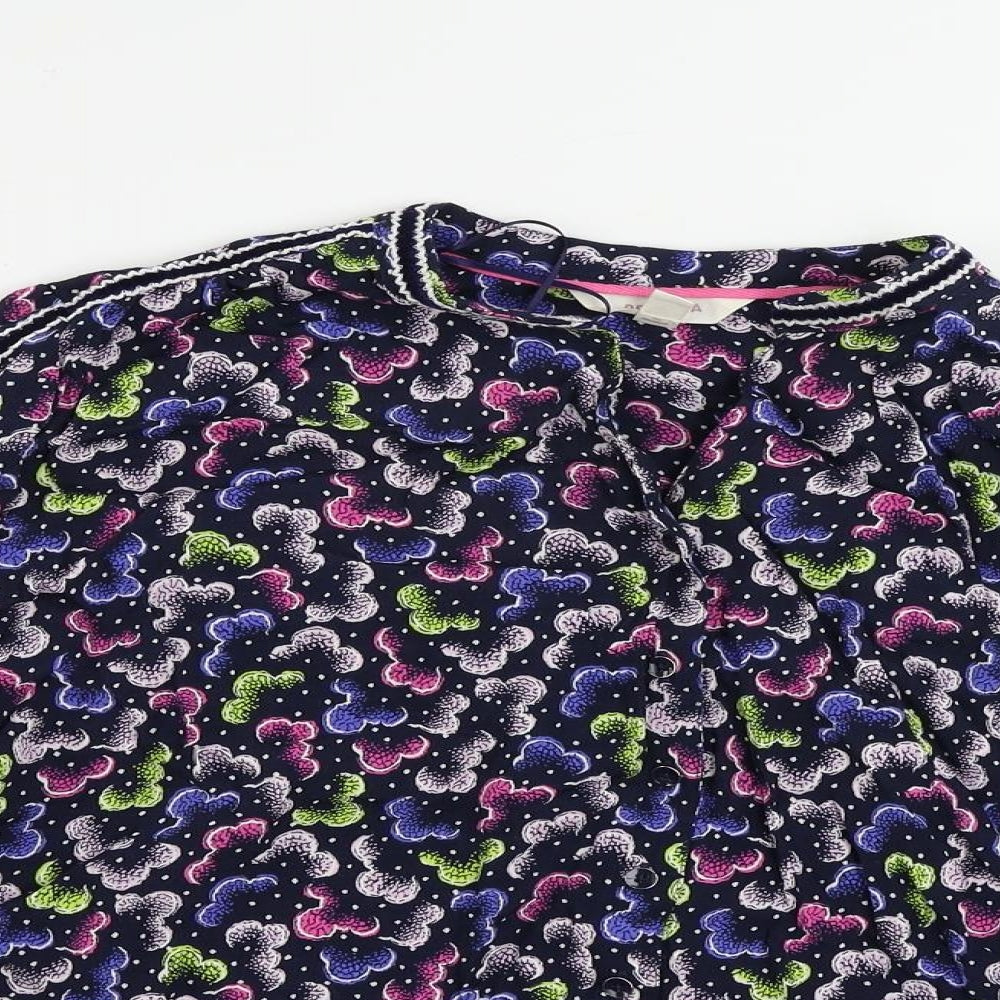Per Una Womens Blue Geometric Viscose Basic Button-Up Size 10 V-Neck