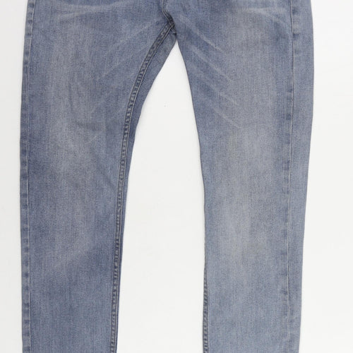Topman Mens Blue Cotton Skinny Jeans Size 32 in L29 in Regular Button