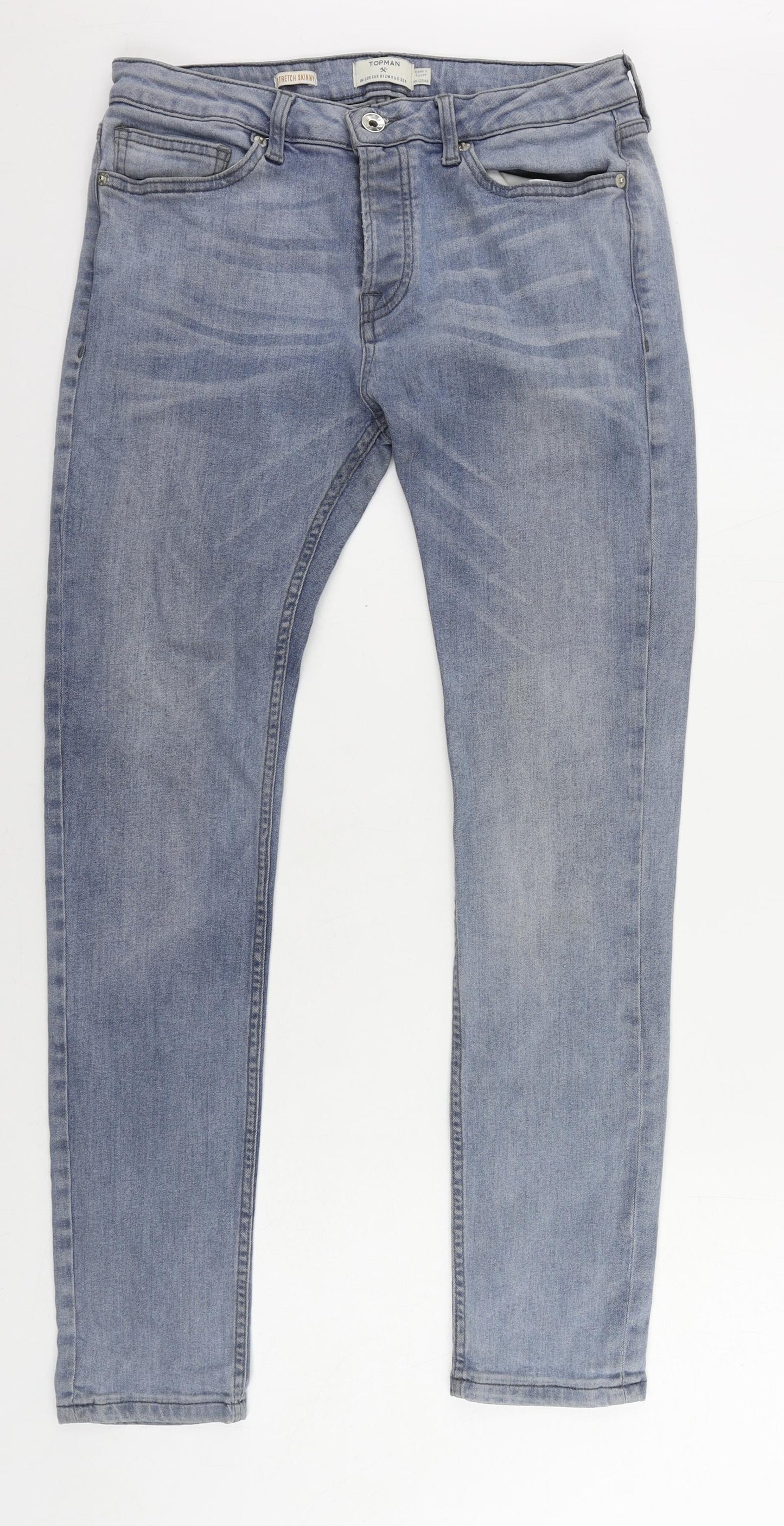 Topman Mens Blue Cotton Skinny Jeans Size 32 in L29 in Regular Button