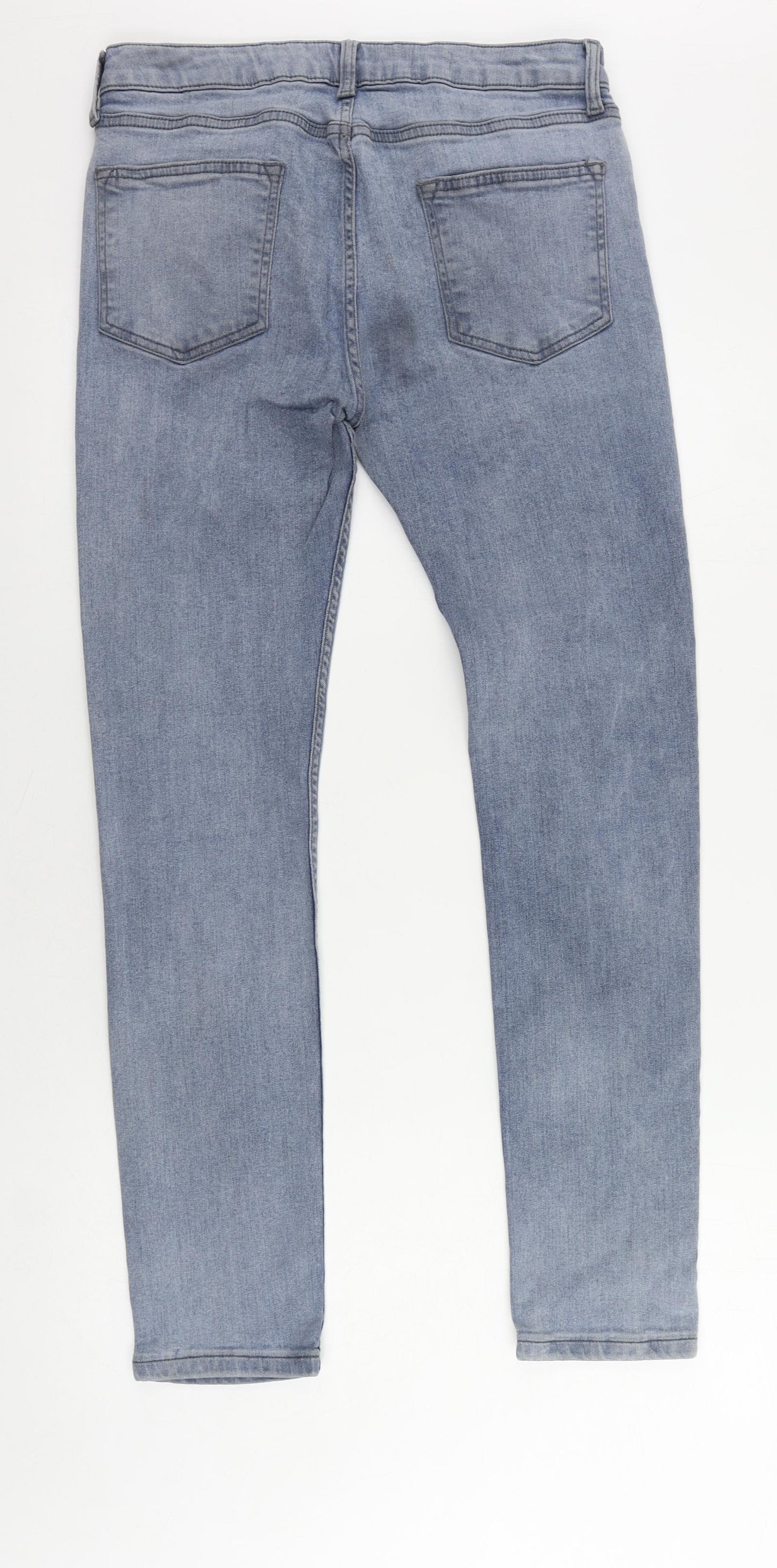 Topman Mens Blue Cotton Skinny Jeans Size 32 in L29 in Regular Button