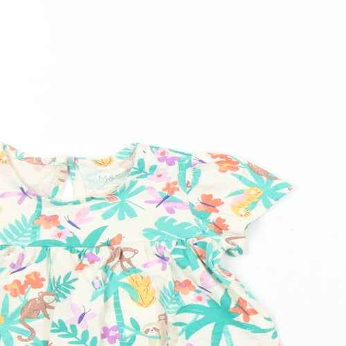 Marks and Spencer Girls Multicoloured Geometric Cotton Dress Set Outfit/Set Size 6-9 Months Button - Animal Graphic Print