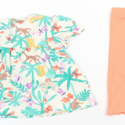 Marks and Spencer Girls Multicoloured Geometric Cotton Dress Set Outfit/Set Size 6-9 Months Button - Animal Graphic Print