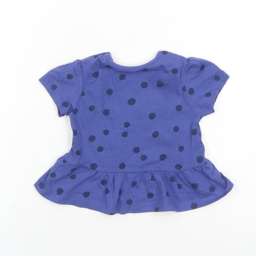 Marks and Spencer Girls Blue Polka Dot 100% Cotton Basic T-Shirt Size 9-12 Months Round Neck Snap