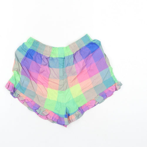 Marks and Spencer Girls Multicoloured Check Cotton Mom Shorts Size 6-7 Years Regular - Inside Leg 2 inches Elasticated Waist