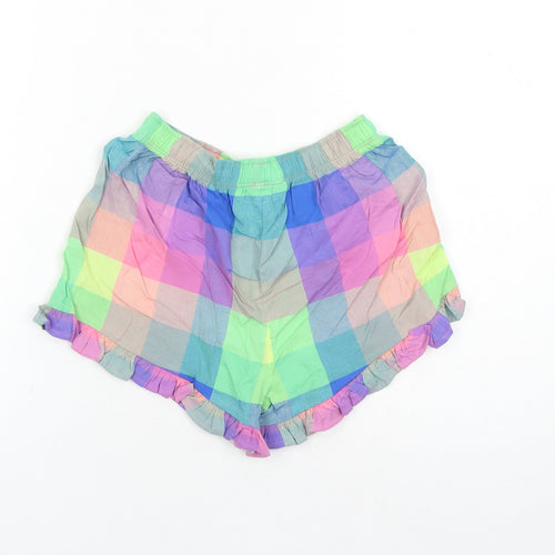 Marks and Spencer Girls Multicoloured Check Cotton Mom Shorts Size 6-7 Years Regular - Inside Leg 2 inches Elasticated Waist