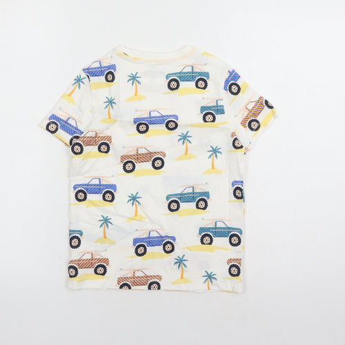 Marks and Spencer Boys White Geometric Cotton Basic T-Shirt Size 7-8 Years Crew Neck Pullover