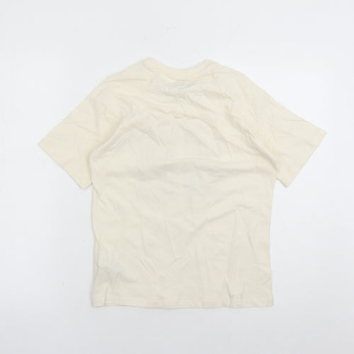 Marks and Spencer Girls Ivory 100% Cotton Basic T-Shirt Size 7-8 Years Crew Neck Pullover - Love