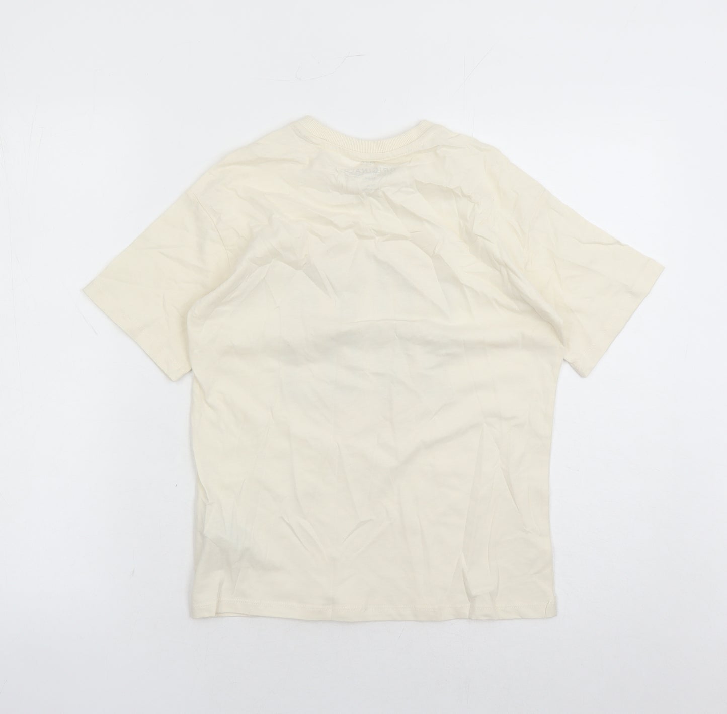 Marks and Spencer Girls Ivory 100% Cotton Basic T-Shirt Size 7-8 Years Crew Neck Pullover - Love