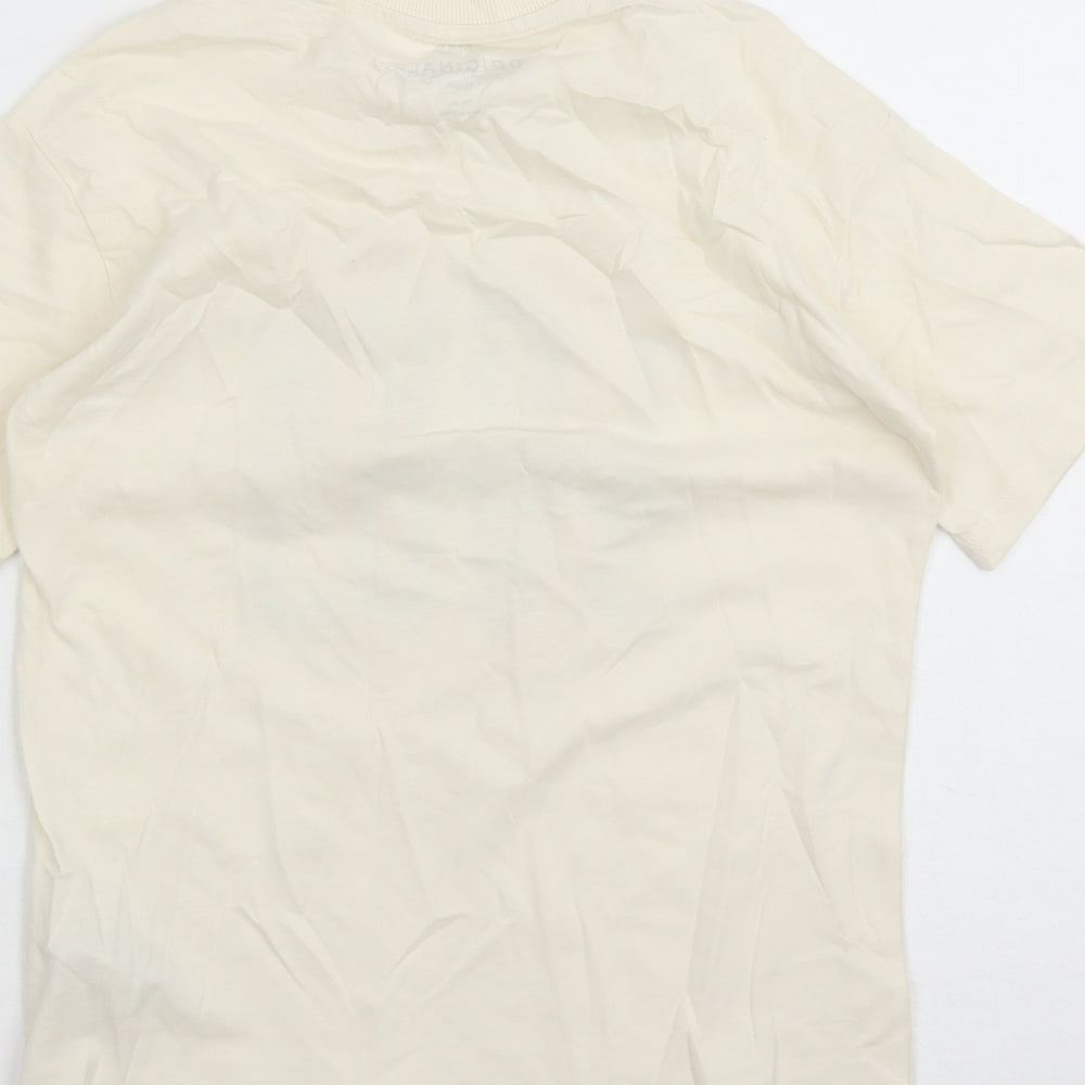Marks and Spencer Girls Ivory 100% Cotton Basic T-Shirt Size 7-8 Years Crew Neck Pullover - Love
