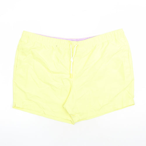 Marks and Spencer Mens Yellow Polyester Sweat Shorts Size 3XL L6 in Regular Drawstring - Elasticated Waist Swim Shorts Pockets