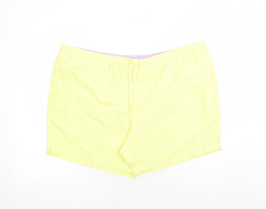 Marks and Spencer Mens Yellow Polyester Sweat Shorts Size 3XL L6 in Regular Drawstring - Elasticated Waist Swim Shorts Pockets