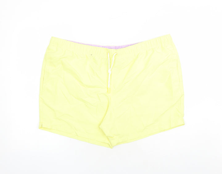Marks and Spencer Mens Yellow Polyester Sweat Shorts Size 3XL L6 in Regular Drawstring - Elasticated Waist Swim Shorts Pockets
