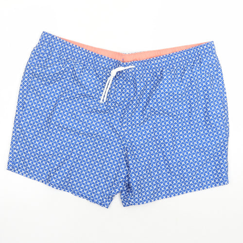 Marks and Spencer Mens Blue Geometric Polyester Sweat Shorts Size 3XL L6 in Regular Drawstring - Elasticated Waist Swim Shorts Pockets