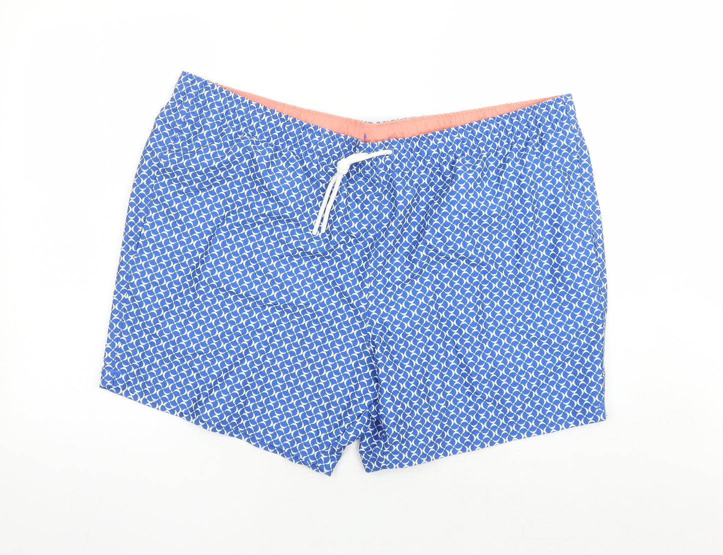 Marks and Spencer Mens Blue Geometric Polyester Sweat Shorts Size 3XL L6 in Regular Drawstring - Elasticated Waist Swim Shorts Pockets