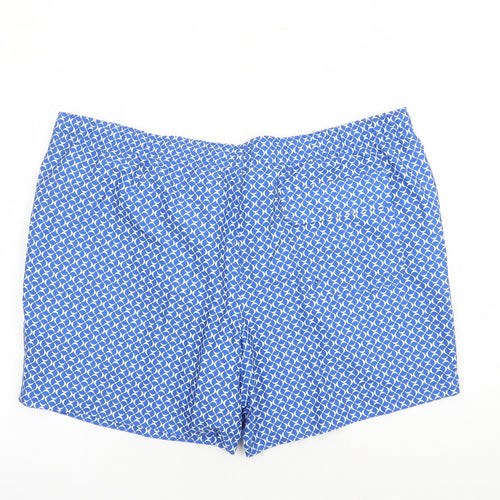 Marks and Spencer Mens Blue Geometric Polyester Sweat Shorts Size 3XL L6 in Regular Drawstring - Elasticated Waist Swim Shorts Pockets