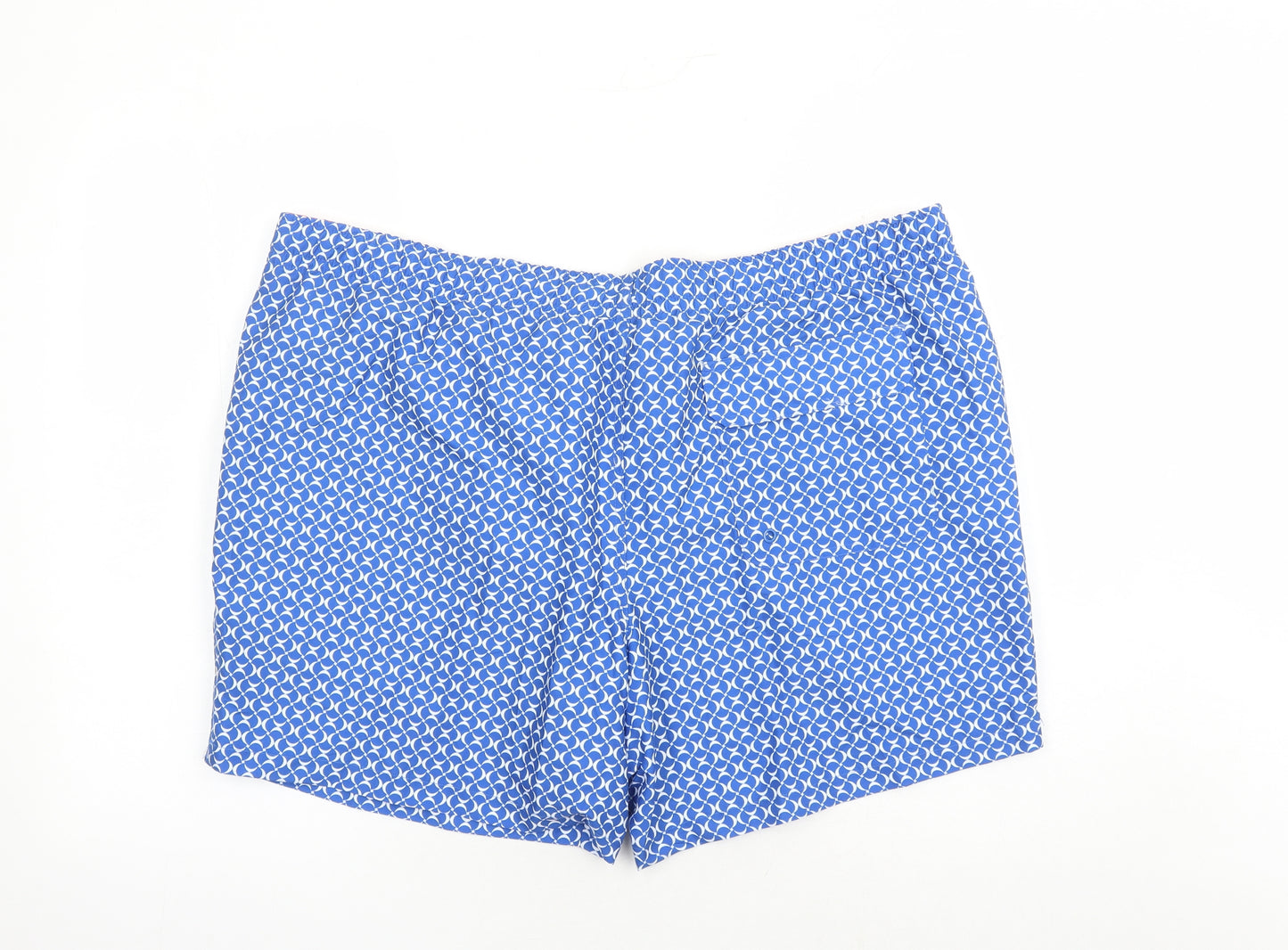 Marks and Spencer Mens Blue Geometric Polyester Sweat Shorts Size 3XL L6 in Regular Drawstring - Elasticated Waist Swim Shorts Pockets