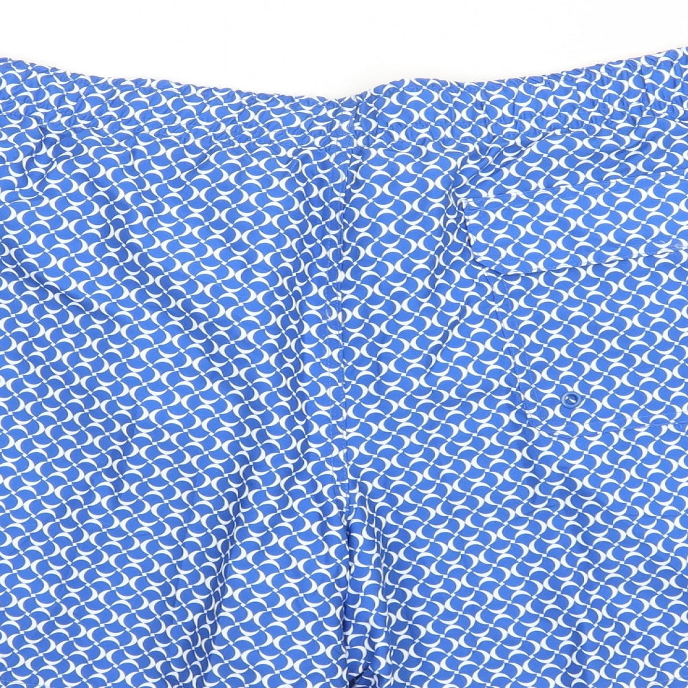 Marks and Spencer Mens Blue Geometric Polyester Sweat Shorts Size 3XL L6 in Regular Drawstring - Elasticated Waist Swim Shorts Pockets