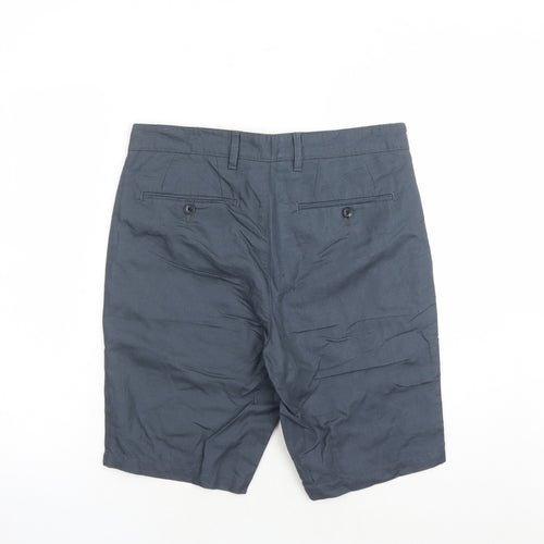 Marks and Spencer Mens Grey Cotton Chino Shorts Size 30 in L9 in Regular Zip - Pockets