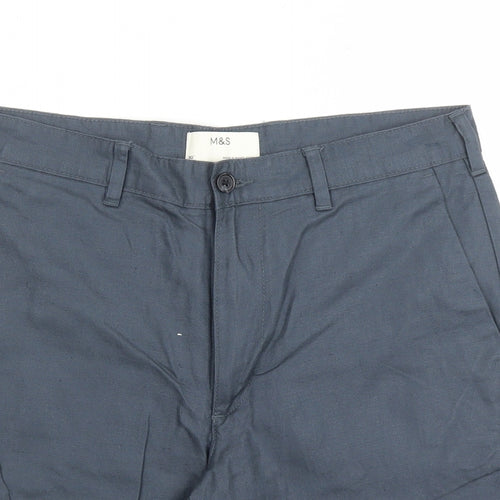 Marks and Spencer Mens Grey Cotton Chino Shorts Size 30 in L9 in Regular Zip - Pockets