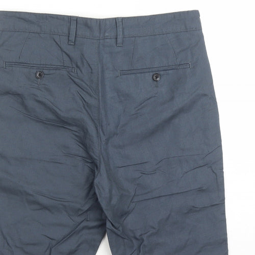 Marks and Spencer Mens Grey Cotton Chino Shorts Size 30 in L9 in Regular Zip - Pockets
