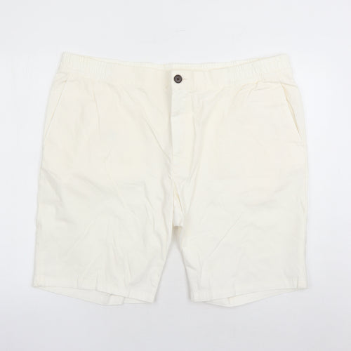 Marks and Spencer Mens White Cotton Chino Shorts Size 2XL L9 in Regular Zip - Elasticated Waist Pockets