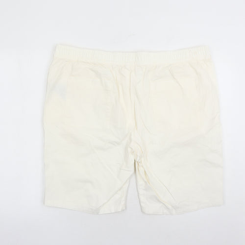 Marks and Spencer Mens White Cotton Chino Shorts Size 2XL L9 in Regular Zip - Elasticated Waist Pockets