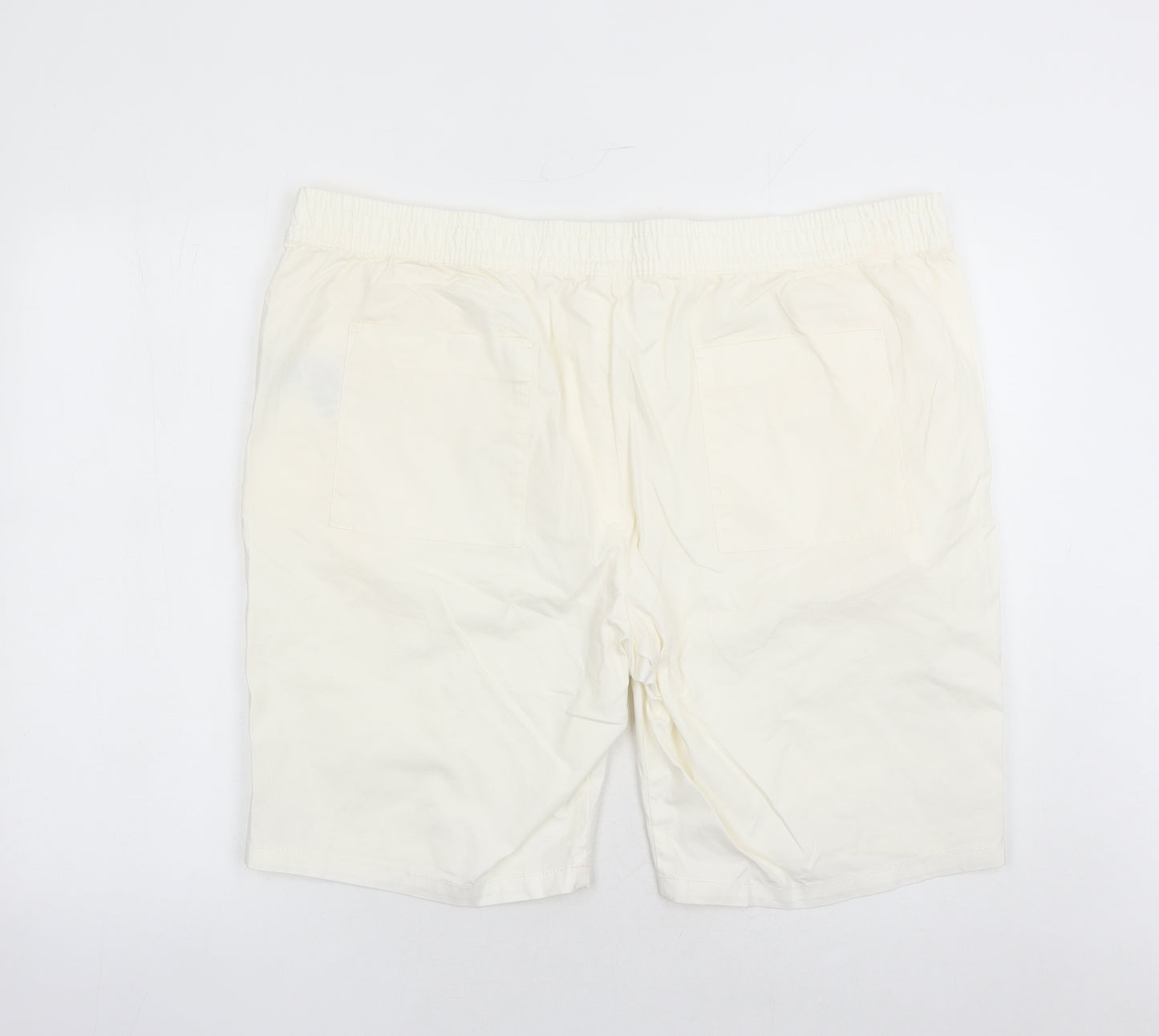 Marks and Spencer Mens White Cotton Chino Shorts Size 2XL L9 in Regular Zip - Elasticated Waist Pockets