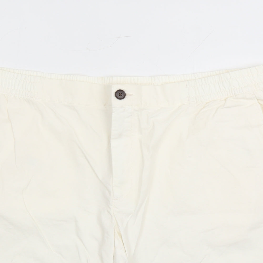 Marks and Spencer Mens White Cotton Chino Shorts Size 2XL L9 in Regular Zip - Elasticated Waist Pockets