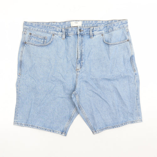 Marks and Spencer Mens Blue Cotton Biker Shorts Size 44 in L9 in Regular Zip - Pockets