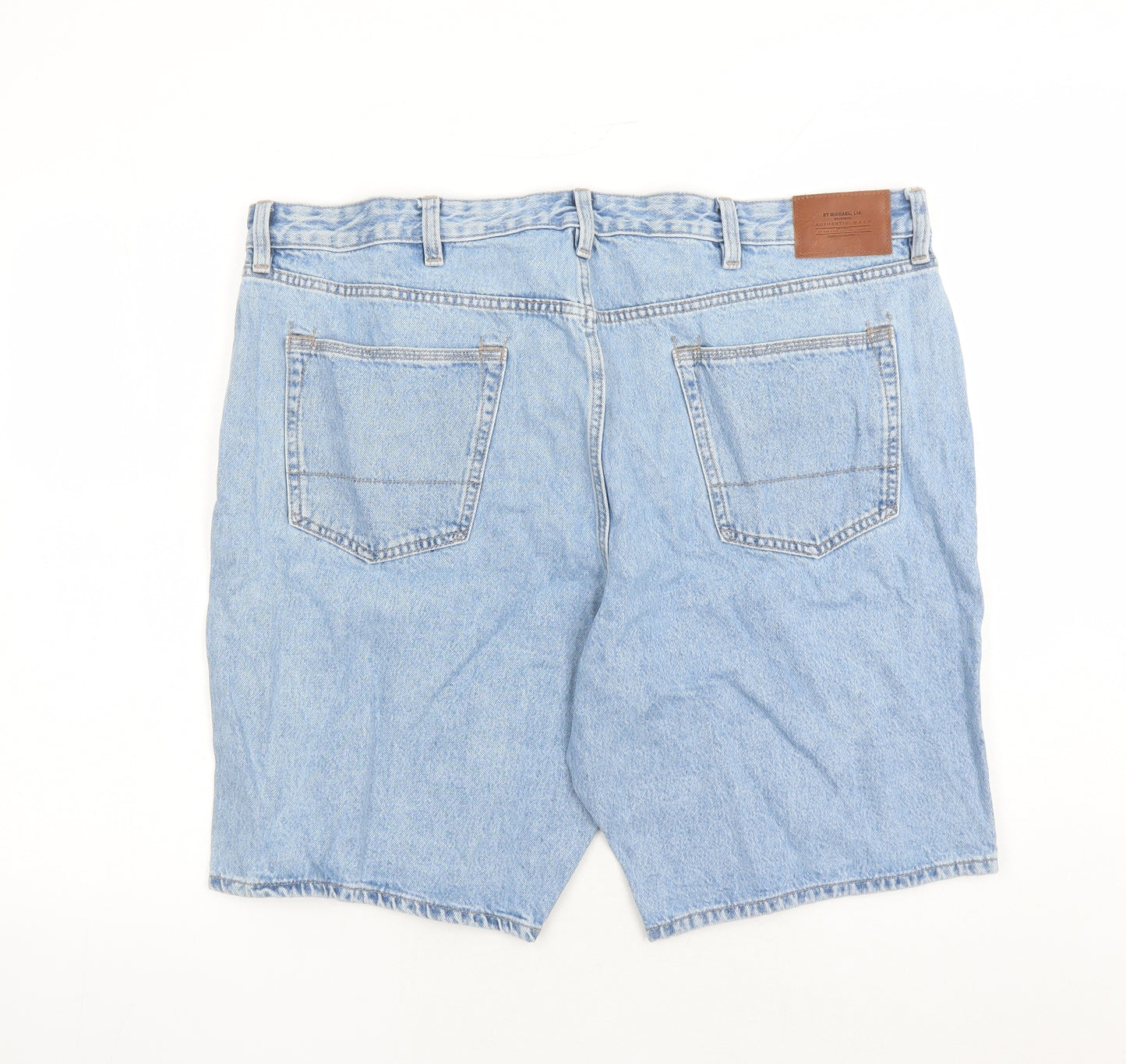 Marks and Spencer Mens Blue Cotton Biker Shorts Size 44 in L9 in Regular Zip - Pockets