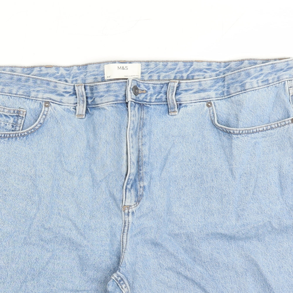 Marks and Spencer Mens Blue Cotton Biker Shorts Size 44 in L9 in Regular Zip - Pockets